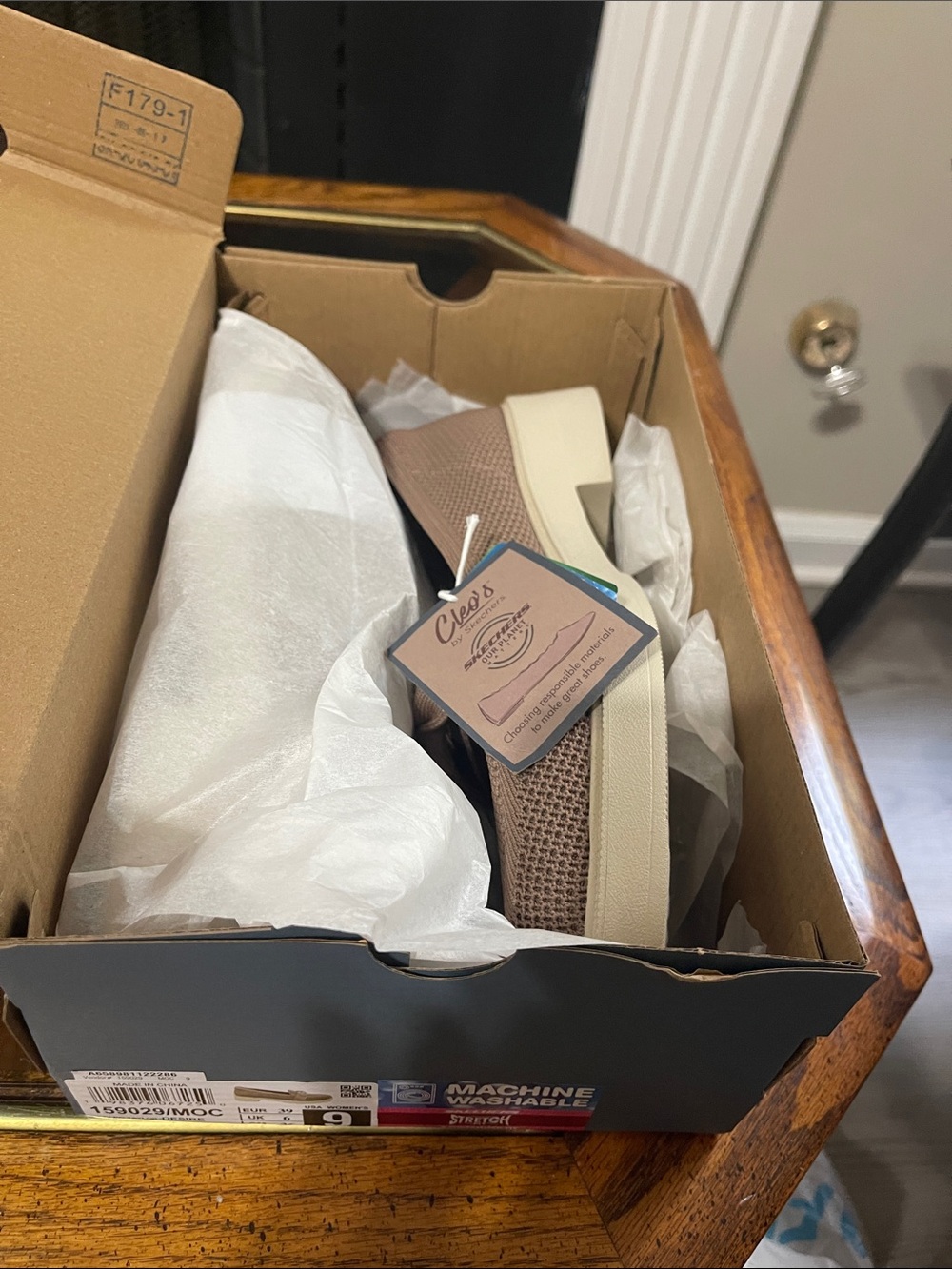 Skechers Taupe Knit Slip-On Loafers with Bow Detail - Picture 9 of 10